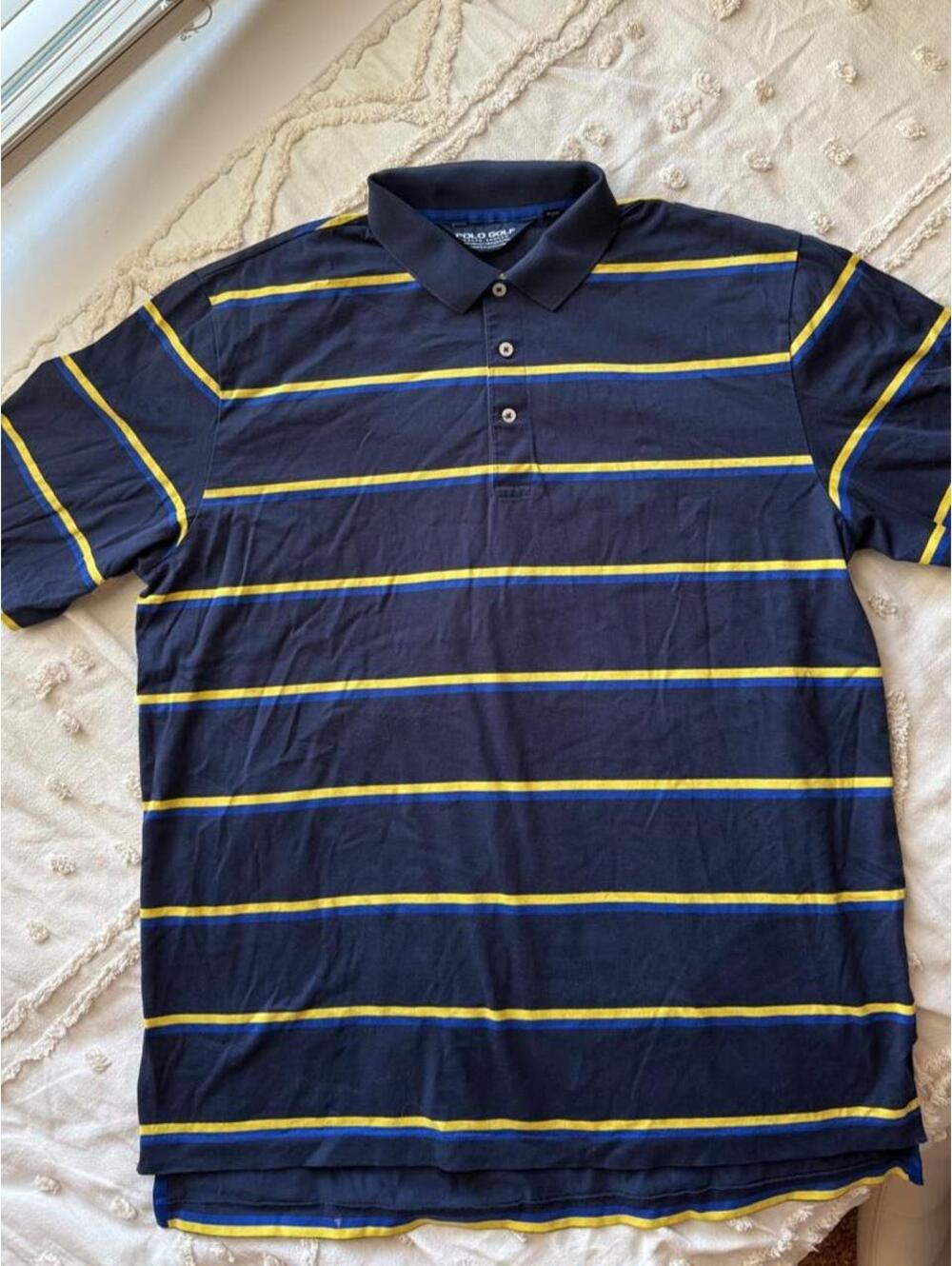 Polo Golf Ralph Lauren Navy Blue Yellow Striped Pima Cotton Polo Shirt